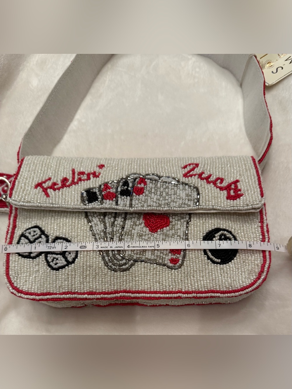 Sol & Mer hand Beaded 'Feelin' Lucky' cards White&Red purses NWT TIK TOK Viral - Picture 4 of 8
